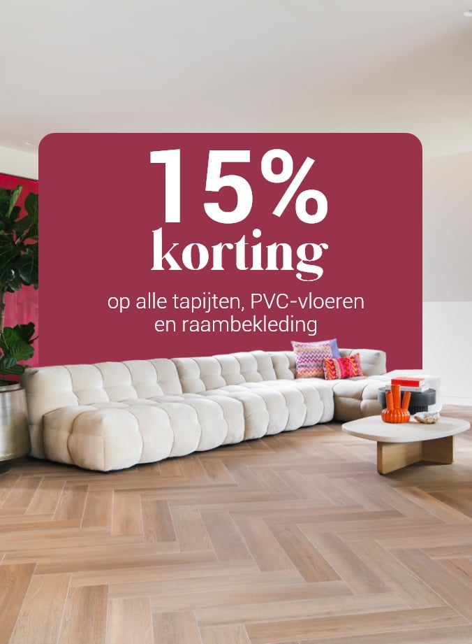 15% korting op tapijten, PVC-vloeren en raambekleding