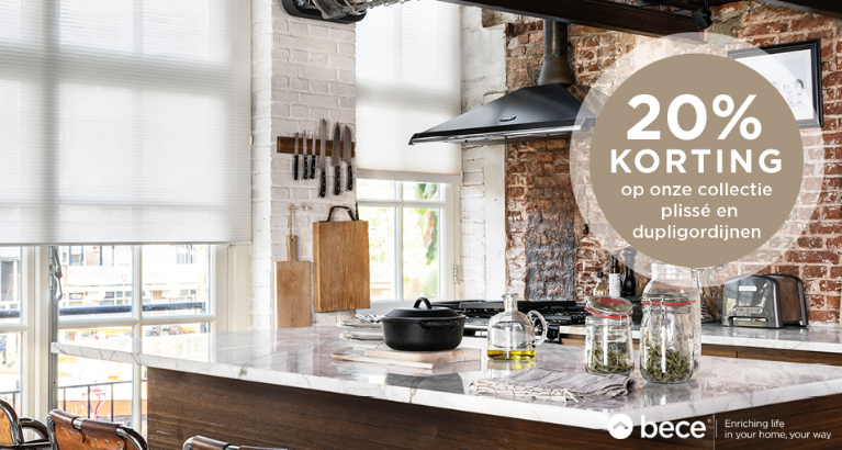 Bece: 20% korting op plissé en dupligordijnen