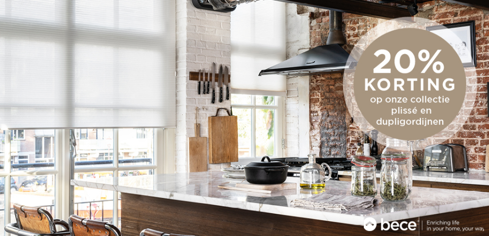 Bece: 20% korting op plissé en dupligordijnen